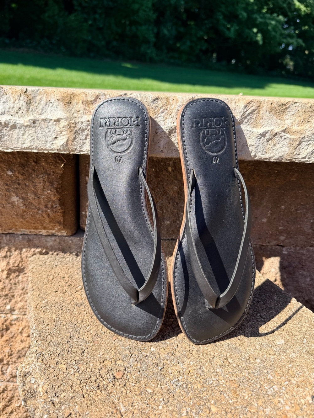 Piorri Women’s Black Leather Flip Flop Sandals